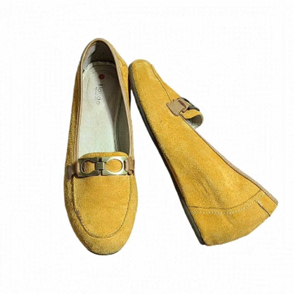 Blondo Aquaprotect Yellow Wedge Pump Women's Suede Leather Slip On Shoes Size 9M